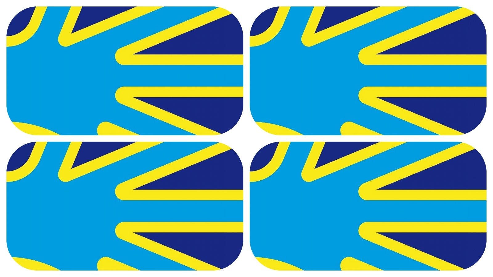 The Deaf Flag by Arnaud Balard, featuring a stylized hand in light blue with yellow outlines on a dark blue background.