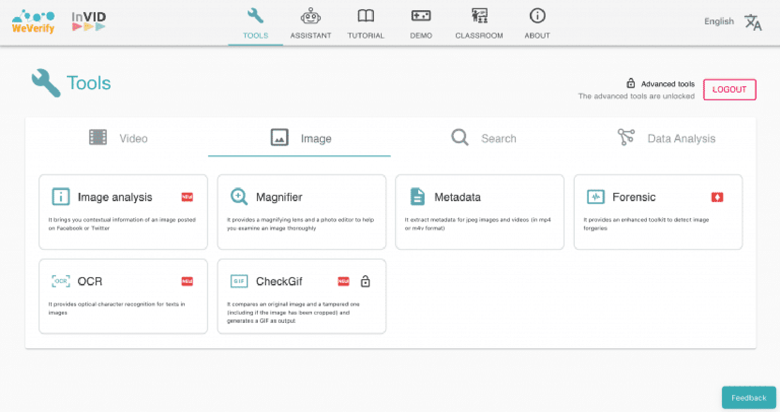 Screenshot shows the dashboard of the InVID WeVerify verification plug-in.