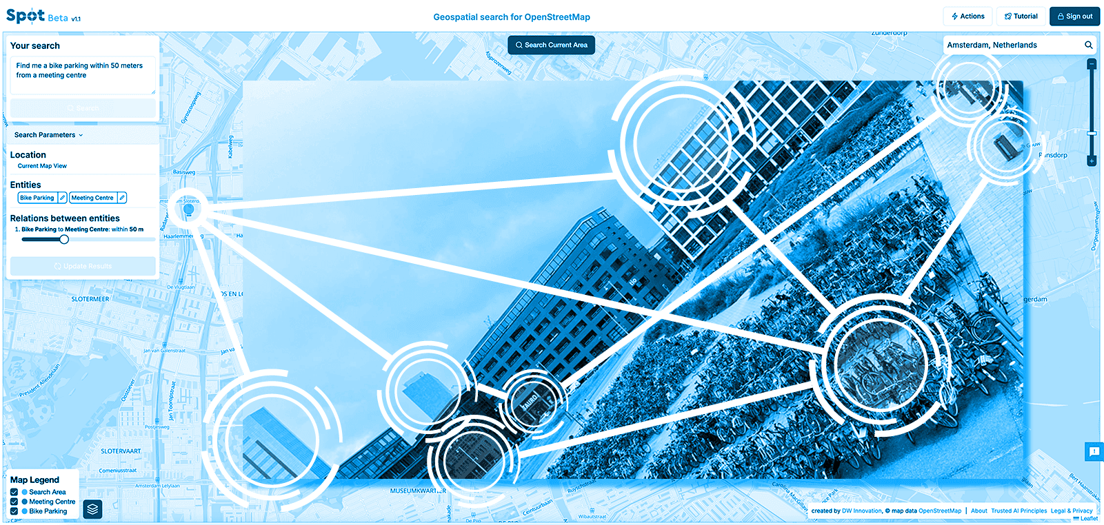 an image highlighting a geospatial information pattern (blue tint)