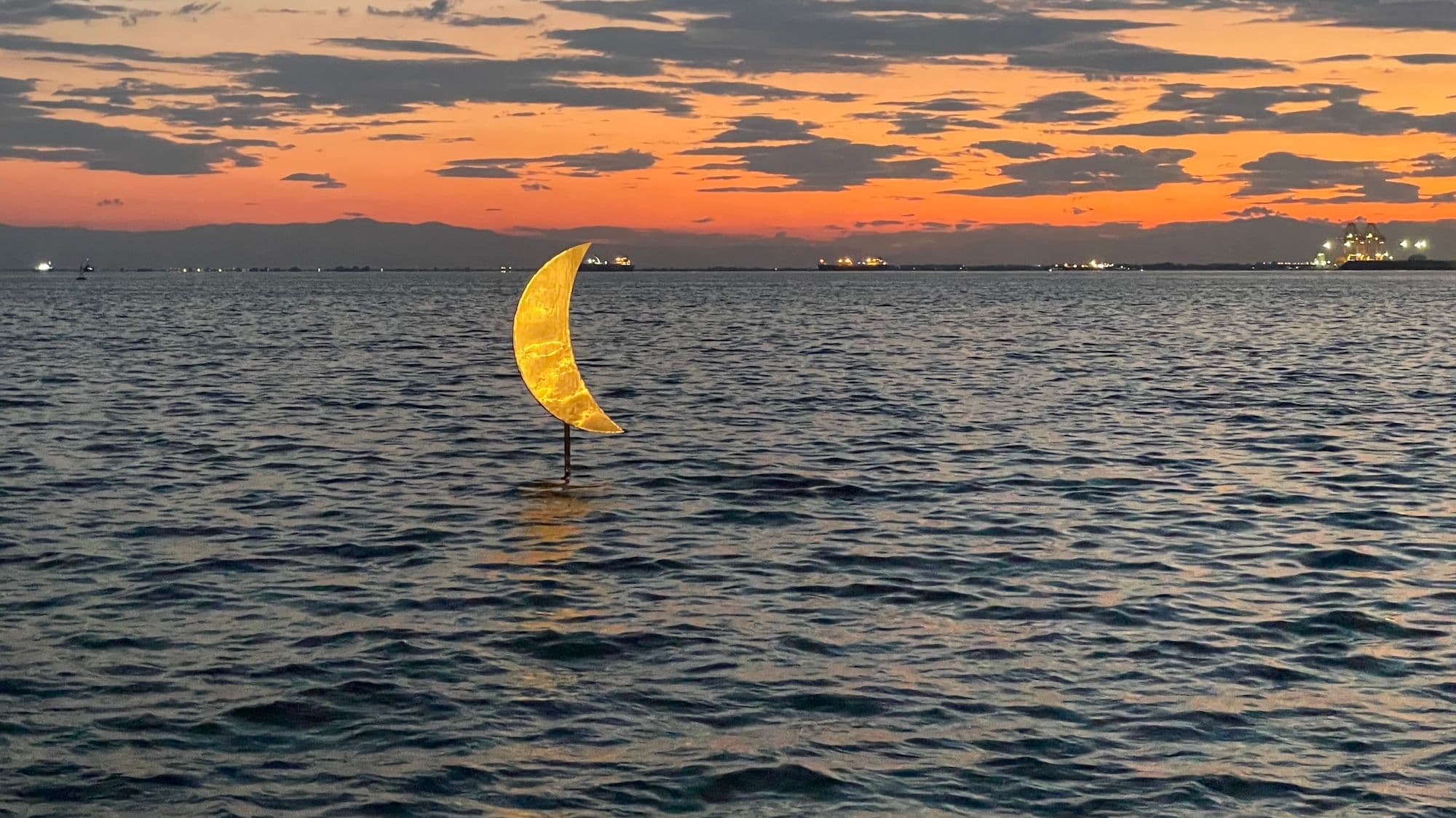 Crescent moon sculpture in the bay of Thessaloniki