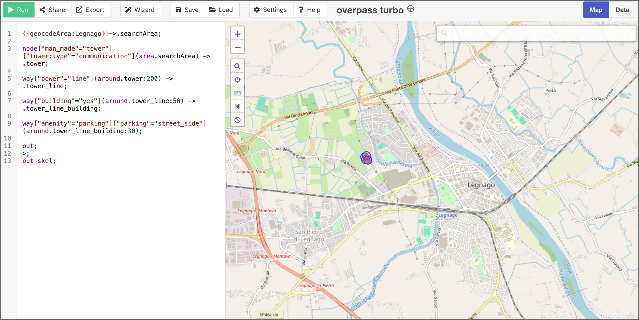 Image showing the results of an OT query in the OT interface.
