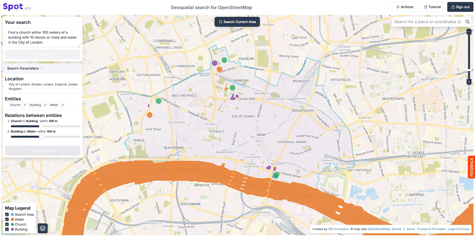 An image showing a highlighted geospatial information pattern in London.